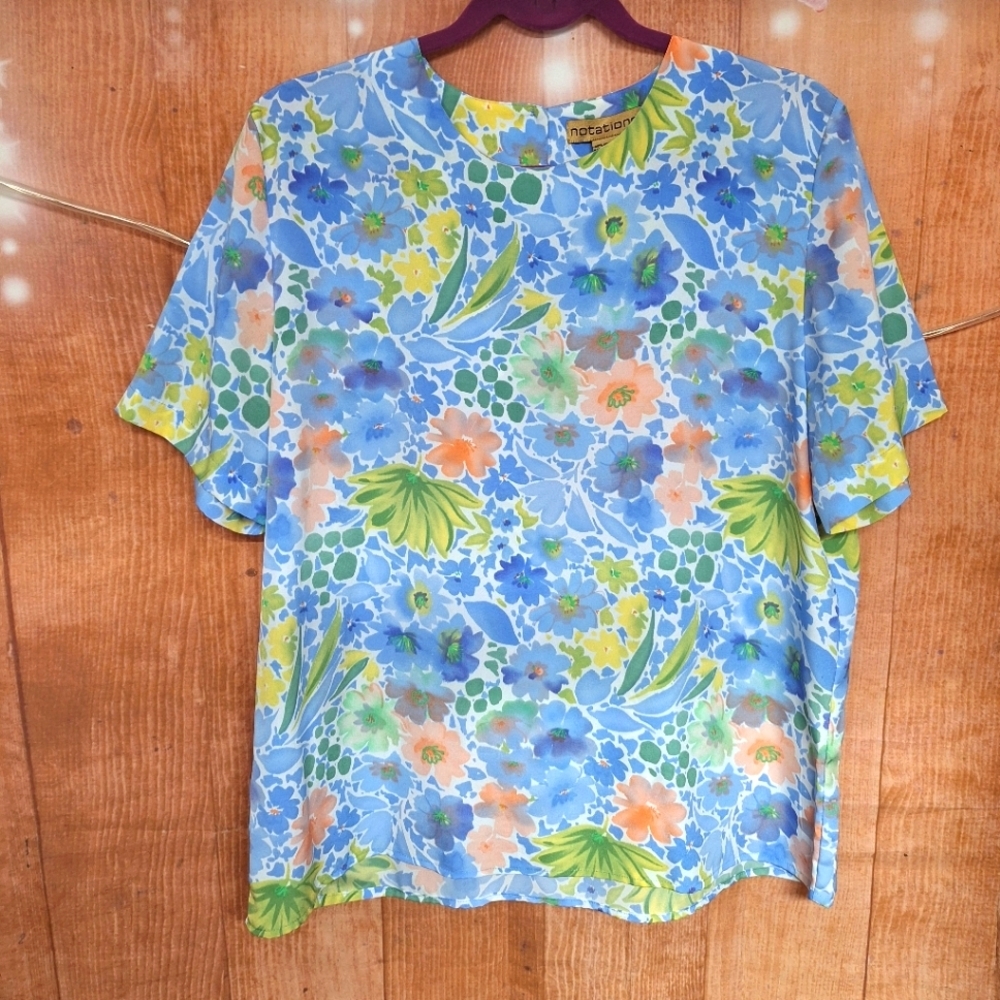 Notations blue floral blouse size large